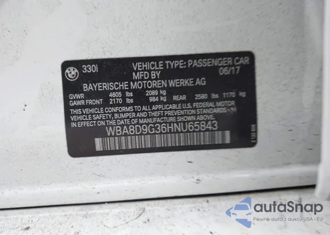 2017 BMW 330I xDrive z USA, uszkodzony, nr VIN WBA8D9G36HNU65843